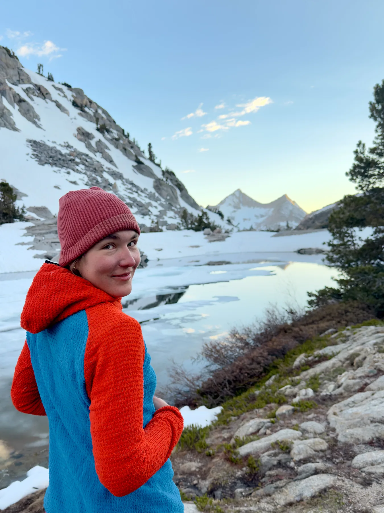 Sparks Alpha 120 hoodie worn in a snowy mountain landscape